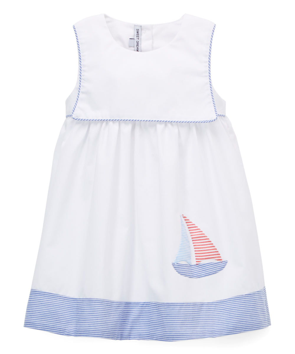 Sailboat White Applique Dress